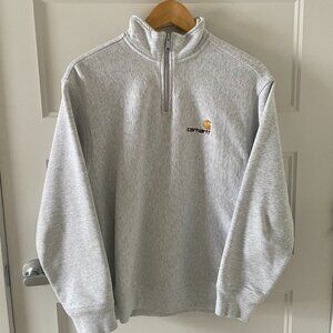 Carhartt WIP Mens Half Zip American Script Sweat Top Ash Heather - Excellent